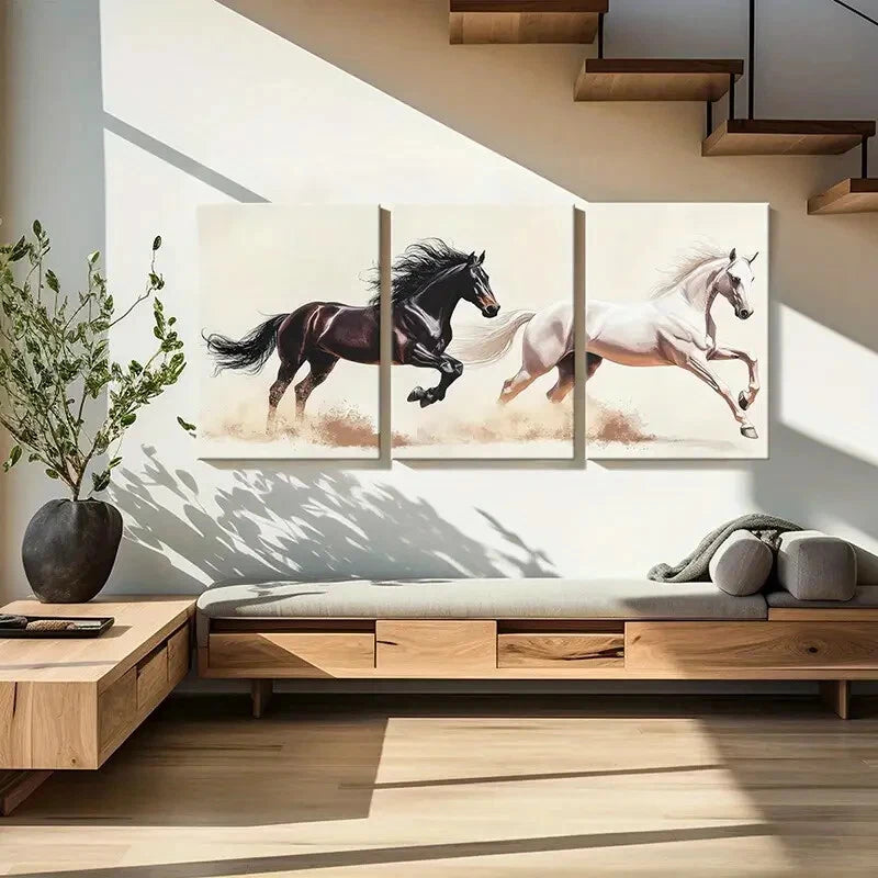 3pcs Equestrian Spirit Galloping Horses Poster Metal Print Ready to Hang Art - Bella Home Decor