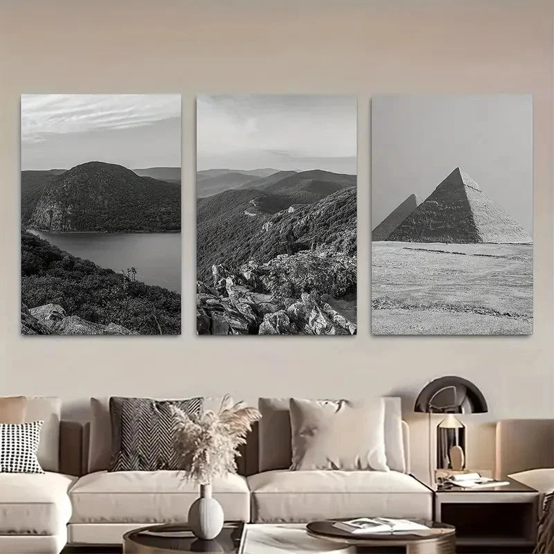 3pcs Hudson Valley Black & White Metal Print Ready to Hang Art