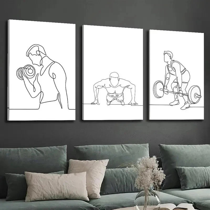 3pcs Weightlifters  Push-ups Black and White Wall Art Canvas  Framed 60x90cm - High Quality Print 100% Australian Made Wall Canvas Ready to Hang - Bella Home Decor