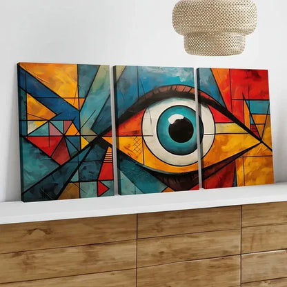3pcs Modern Art Eye Blue & Black Golden Red Pink Wall Art Set Canvas Unframed - High Quality Print 100% Australian Made Wall Canvas