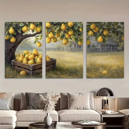 3pcs Ripe Pears in Wooden Crates Metal Print Ready to Hang Art