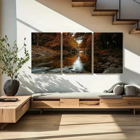 3pcs River and Trees Modern Nature Landscape Wall Art Canvas Unframed – High Quality Print 100% Australian Made Wall Canvas