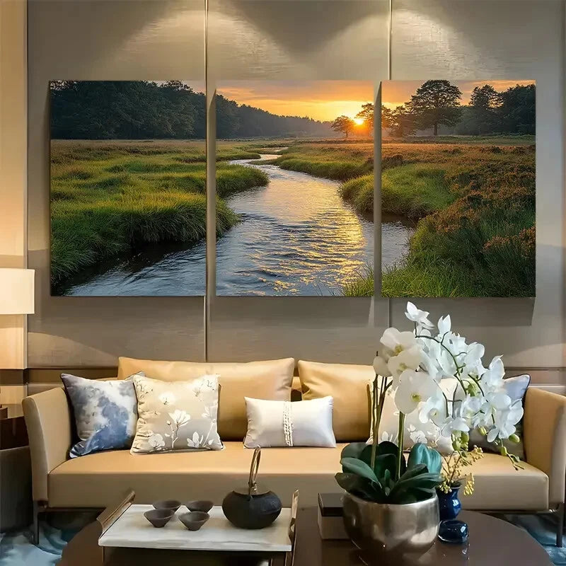 3pcs Winding River in English Countryside Metal Print Ready to Hang Art