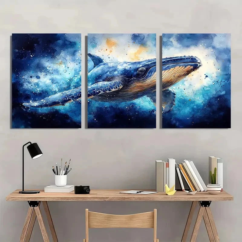 3pcs Painting Sea Animals Humpback Whale Metal Print Ready to Hang Art - Bella Home Decor