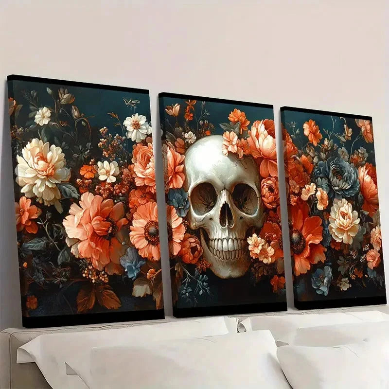 3pcs Vibrant Orange & Blue Floral Design OB Wall Art Set Canvas Framed 60x90cm - High Quality Print 100% Australian Made Wall Canvas Ready to Hang - Bella Home Decor
