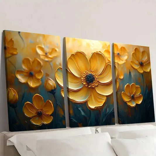 3pcs Yellow Wildflower Artwork AW Wall Art Set Canvas Framed 40x60cm - High Quality Print 100% Australian Made Wall Canvas Ready to Hang
