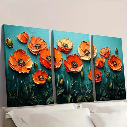 3pcs Poppy Painting Flower Original DF Wall Art Set Canvas Framed 60x90cm - High Quality Print 100% Australian Made Wall Canvas Ready to Hang