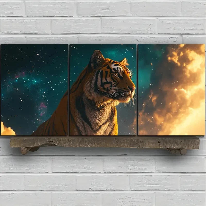 3pcs Mighty Tiger Vibrant Clouds Metal Print Ready to Hang Art - Bella Home Decor