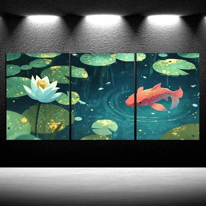 3pcs Koi Swimming in The Pond Wall Art Set Canvas Framed 60x90cm - High Quality Print 100% Australian Made Wall Canvas Ready to Hang - Bella Home Decor