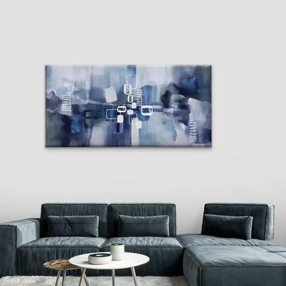 Blue & White Geometric Shapes Wall Art Canvas Office Home Room Framed 120x60cm