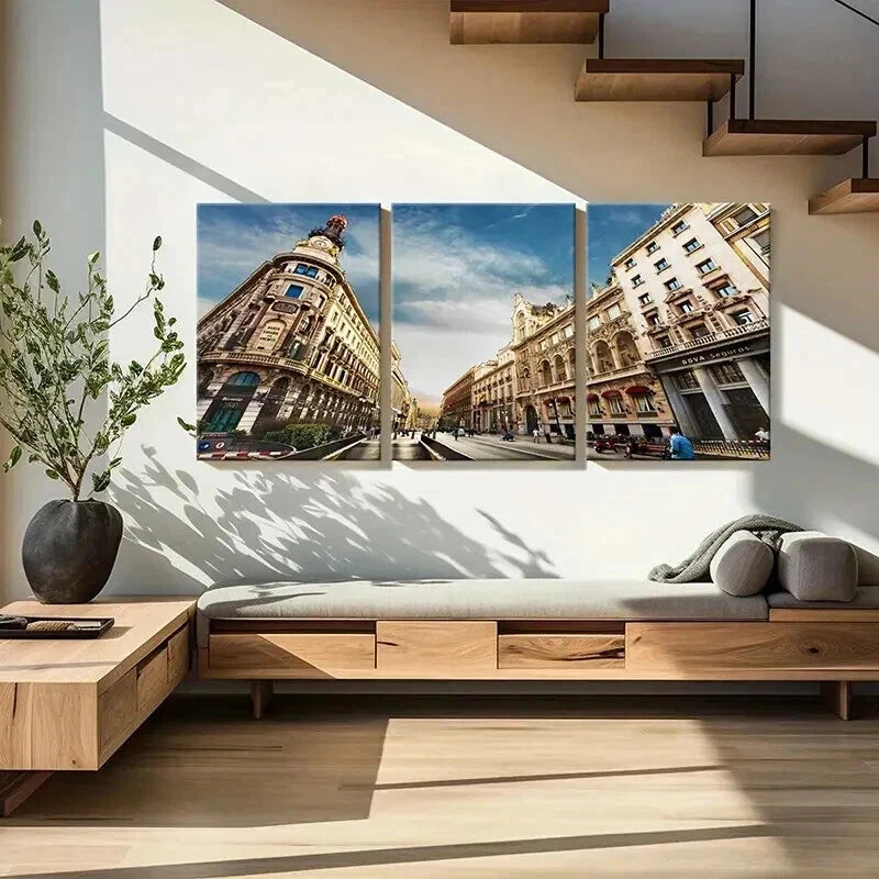 3pcs European City Street View Landscape Wall Art Set Canvas Framed 40x60cm - High Quality Print 100% Australian Made Wall Canvas Ready to Hang - Bella Home Decor