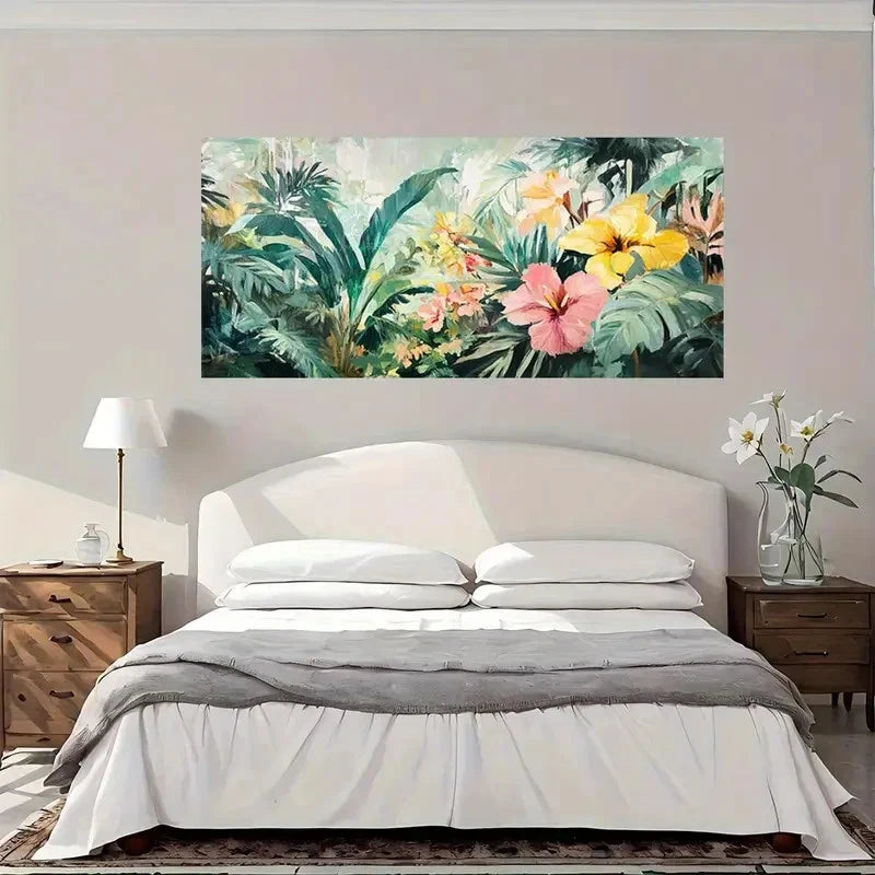 Vibrant Palm Leaves & Colorful Wall Art Canvas Office Home Room Framed 120x60cm