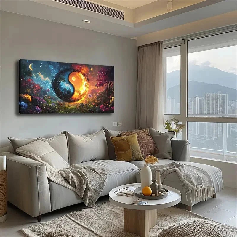 Yin Yang Symbolism Cosmic Wall Art Canvas Office Home Room Framed 120x60cm - Bella Home Decor