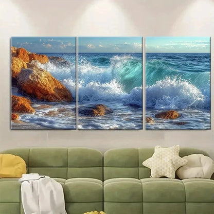 3pcs Coastal Seascape Foamy Waves G    Wall Art Set Canvas Framed 60x90cm - High Quality Print 100% Australian Made Wall Canvas Ready to Hang - Bella Home Decor