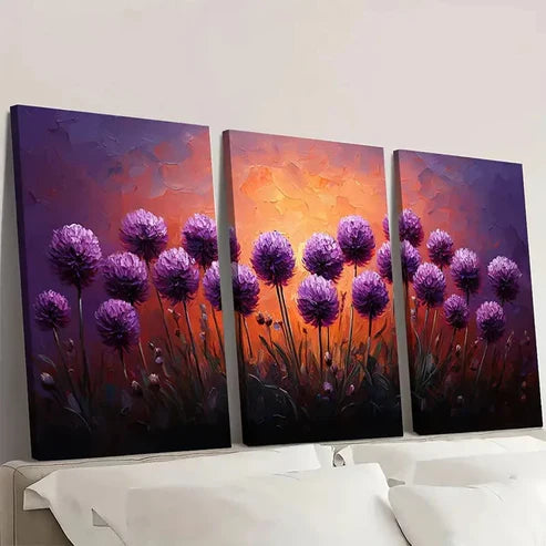 3pcs Vibrant Purple & Orange Sunset D Wall Art Set Canvas Unframed - High Quality Print 100% Australian Made Wall Canvas