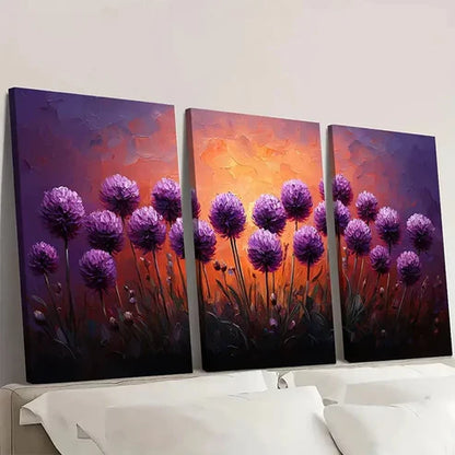 3pcs Vibrant Purple & Orange Sunset D Wall Art Set Canvas Unframed - High Quality Print 100% Australian Made Wall Canvas