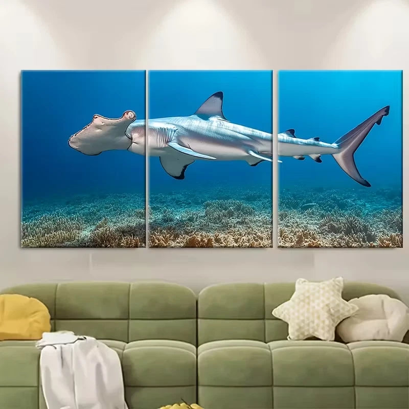 3pcs Scalloped Hammerhead Shark Metal Print Ready to Hang Art