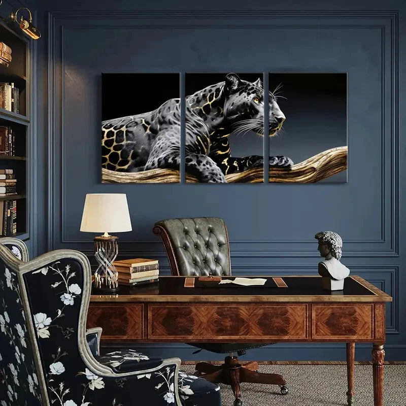 3pcs Artistic Leopard Design Wildlife Illustration Metal Print Ready to Hang Art - Bella Home Decor