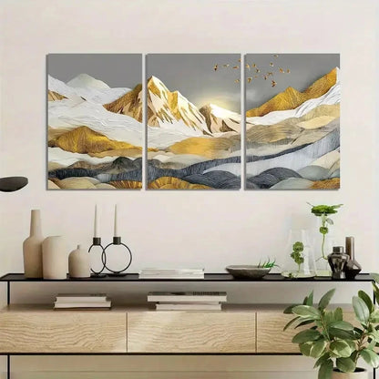 3pcs Golden and Silvery Foil Painting Metal Print Ready to Hang Art - Bella Home Decor