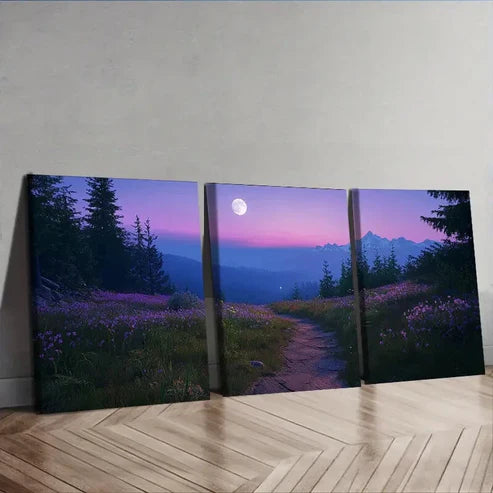 3pcs Mountain Path with Moonlit Sky Wall Art Canvas Unframed - High Quality Print 100% Australian Made Wall Canvas
