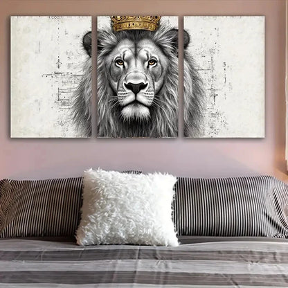 3pcs Modern Lion With A Throne Abstract Wall Art Set Canvas Framed 50x70cm - High Quality Print 100% Australian Made Wall Canvas Ready to Hang
