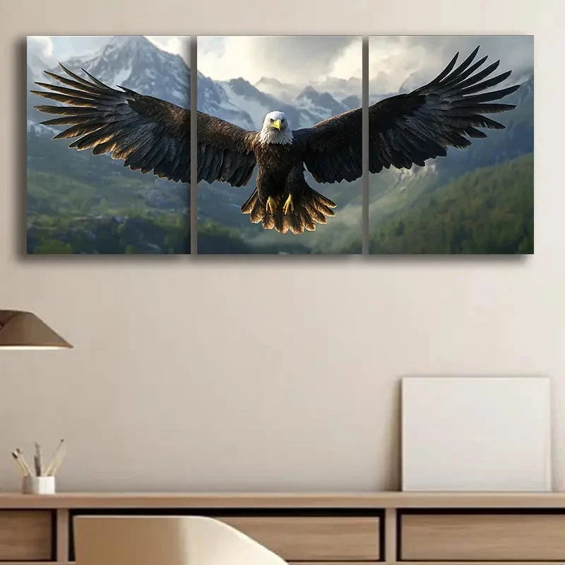 3pcs Eagle with Spread Wings Metal Print Ready to Hang Art - Bella Home Decor