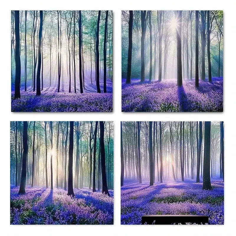 4pcs  Enchanting Forests with Purple Lavender Flo Wall Art Canvas Framed