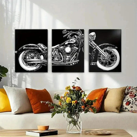3pcs Vintage Motorcycle Classic Bike Perfect Wall Art Set Canvas Framed 50x70cm - High Quality Print 100% Australian Made Wall Canvas Ready to Hang