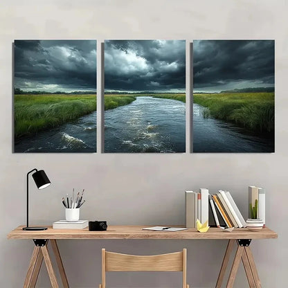 3pcs Dramatic Stormy Sky Landscape Prints Metal Print Ready to Hang Art - Bella Home Decor