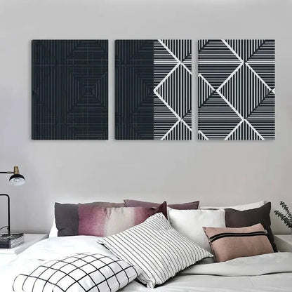 3pcs Black & White Geometric Line Decor  Wall Art Set Canvas Framed 40x60cm - High Quality Print 100% Australian Made Wall Canvas Ready to Hang - Bella Home Decor