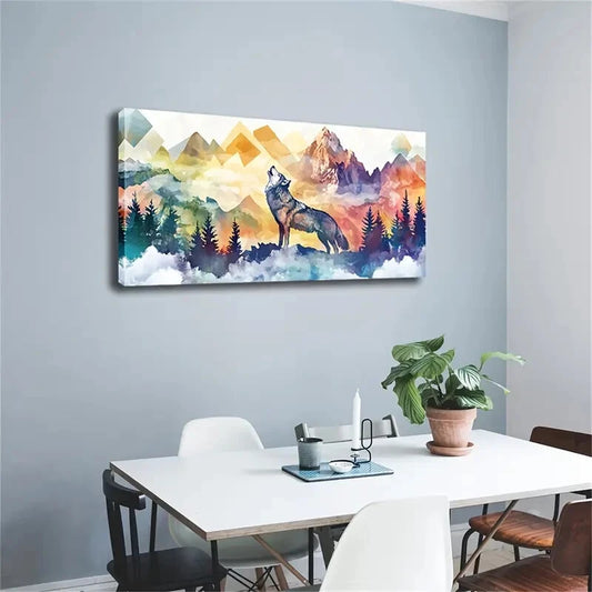 Modern Minimalist Wolcf Howling Wall Art Canvas Office Home Room Framed 120x60cm