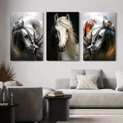 3pcs Elegant Horse Head Portrait Perfecct Wall Art Set Canvas Framed 50x70cm - High Quality Print 100% Australian Made Wall Canvas Ready to Hang