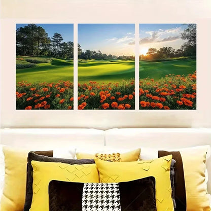 3pcs Summer Afternoon Golf Course Wall Art Set Canvas Framed 50x70cm - High Quality Print 100% Australian Made Wall Canvas Ready to Hang