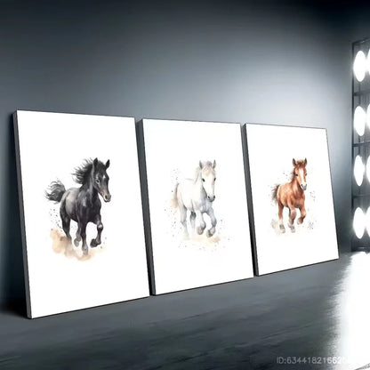 3pcs Horse Imagery Wall Art Set Canvas Framed 50x70cm High Quality Print 100% Australian Made Wall Canvas Ready to Hang