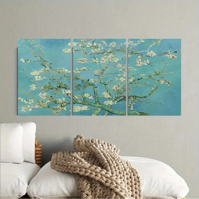 3pcs Blossom Blue Themed White Florals Metal Print Ready to Hang Art - Bella Home Decor