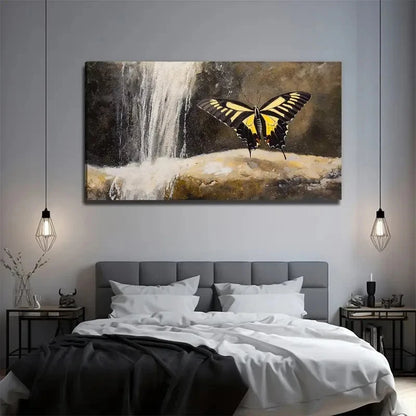 Waterfall Butterfly Aesthetic Wall Art Canvas Office Home Room Framed 120x60cm