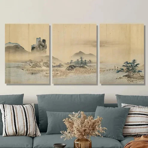 3pcs Ukiyo-e Vintage Japanese Landscape Wall Art Canvas Unframed - High Quality Print 100% Australian Made Wall Canvas