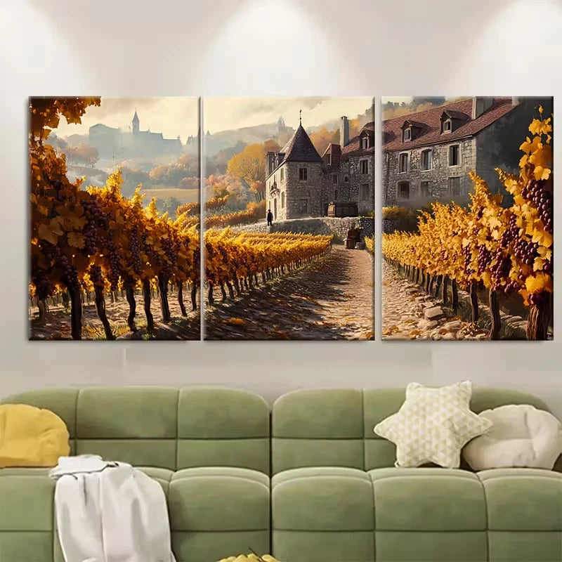 3pcs Burgundy Vineyards in Autumn Metal Print Ready to Hang Art - Bella Home Decor