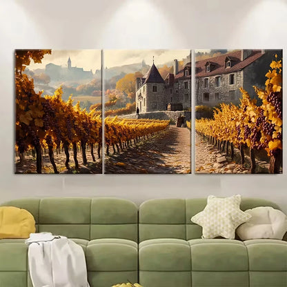 3pcs Burgundy Vineyards in Autumn Metal Print Ready to Hang Art - Bella Home Decor