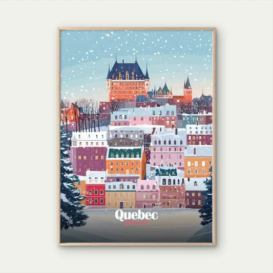 Quebec City Winter Landscape Travel Poster Print Wall Art