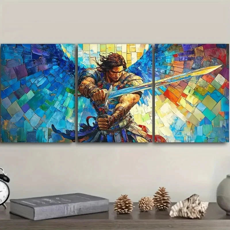 3pcs The Archangel with the Sword Perfect Wall Art Set Canvas Framed 40x60cm - High Quality Print 100% Australian Made Wall Canvas Ready to Hang - Bella Home Decor