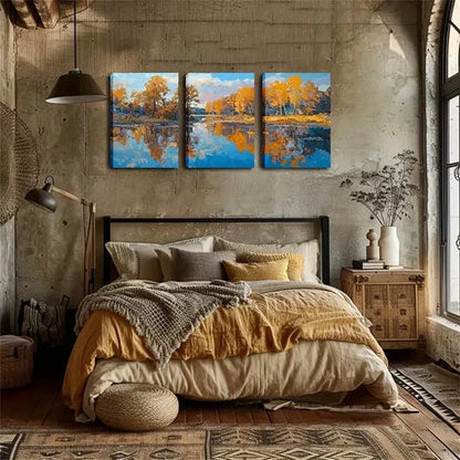 3pcs Rustic Autumn Forest Reflection Wall Art Canvas Unframed - High Quality Print 100% Australian Made Wall Canvas