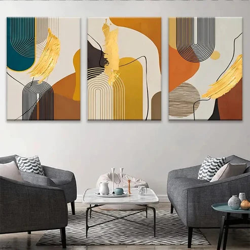 3pcs Vertical Rectangle Modern Abstract Golden Wall Art Set Canvas Unframed - High Quality Print 100% Australian Made Wall Canvas