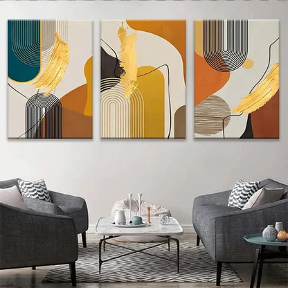 3pcs Vertical Rectangle Modern Abstract Golden Wall Art Set Canvas Unframed - High Quality Print 100% Australian Made Wall Canvas