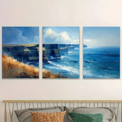 3pcs Cliffs Of Moher Dramatic Landscape Wall Art Set Canvas Unframed - High Quality Print 100% Australian Made Wall Canvas - Bella Home Decor