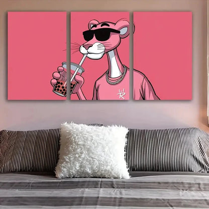3pcs Pink Leopard Wearing Glasses Wall Art Set Canvas Framed 40x60cm - High Quality Print 100% Australian Made Wall Canvas Ready to Hang