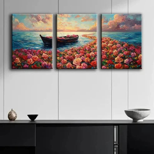 3pcs River of Roses Nature Beauty Lake Perfect Wall Art Set Canvas Unframed - High Quality Print 100% Australian Made Wall Canvas