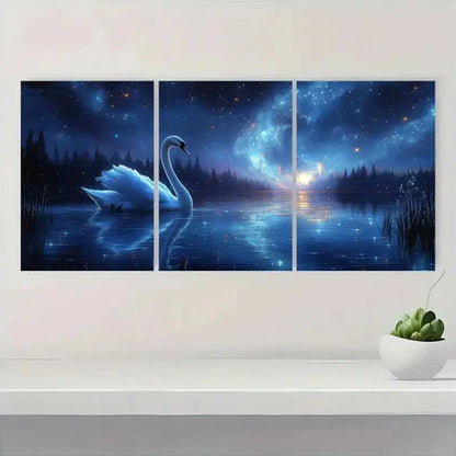 3pcs Aurora Borealis Magical Swan & Northern  Wall Art Set Canvas Unframed - High Quality Print 100% Australian Made Wall Canvas - Bella Home Decor