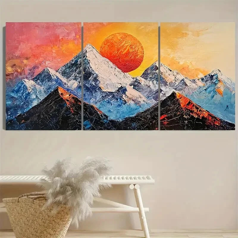 3pcs Mountain On Sunset Mount Everest Metal Print Ready to Hang Art - Bella Home Decor
