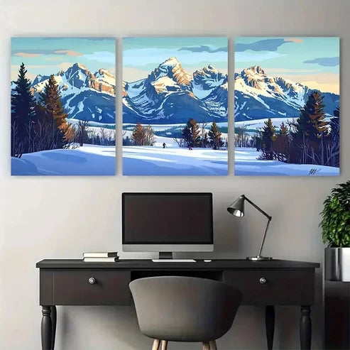 3pcs Jackson Hole Travel Mountain Resort Petal Wall Art Canvas Unframed - High Quality Print 100% Australian Made Wall Canvas